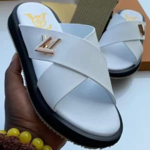 Smart Store Monogram Slide Sandals – Premium White Fashion Footwear for Men