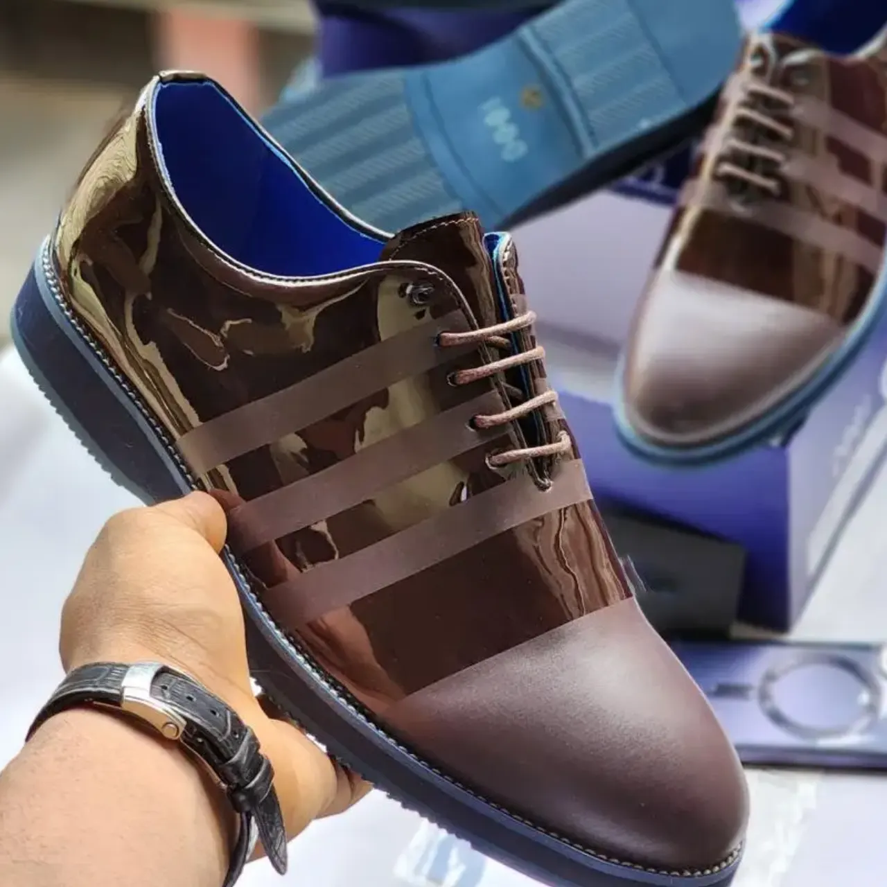 Smart Store Tri-Colour Lace-Up Leather Shoe – Stylish Comfortable Everyday Footwear