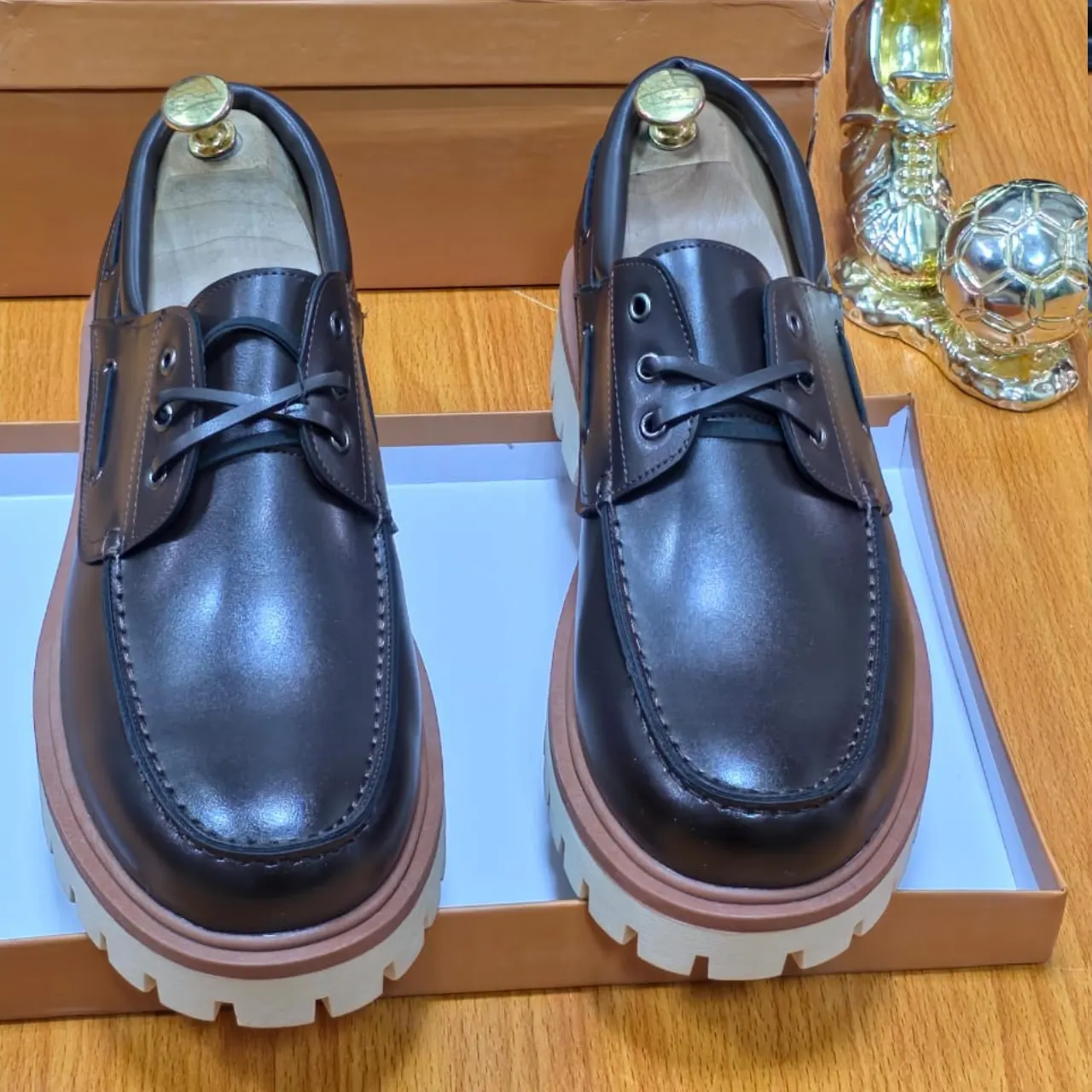 Smart Store Leather chunky-soled Boat Mens Shoes