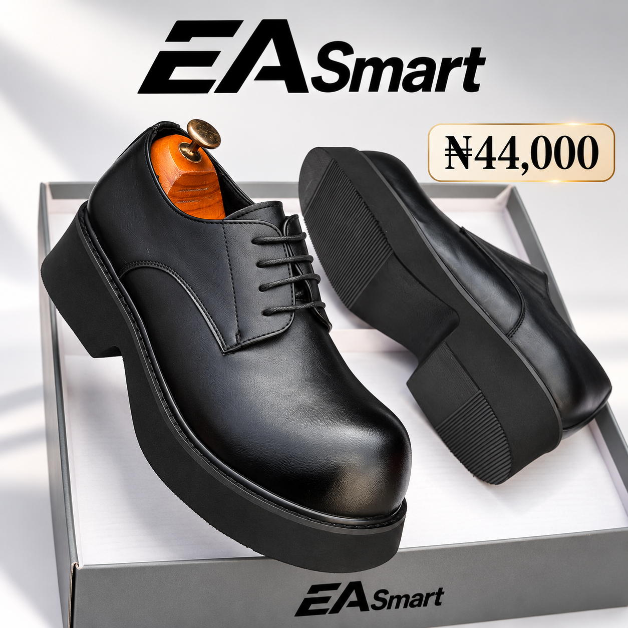 EA Smart black chunky sole lace-up shoes, view 2, ₦44,000