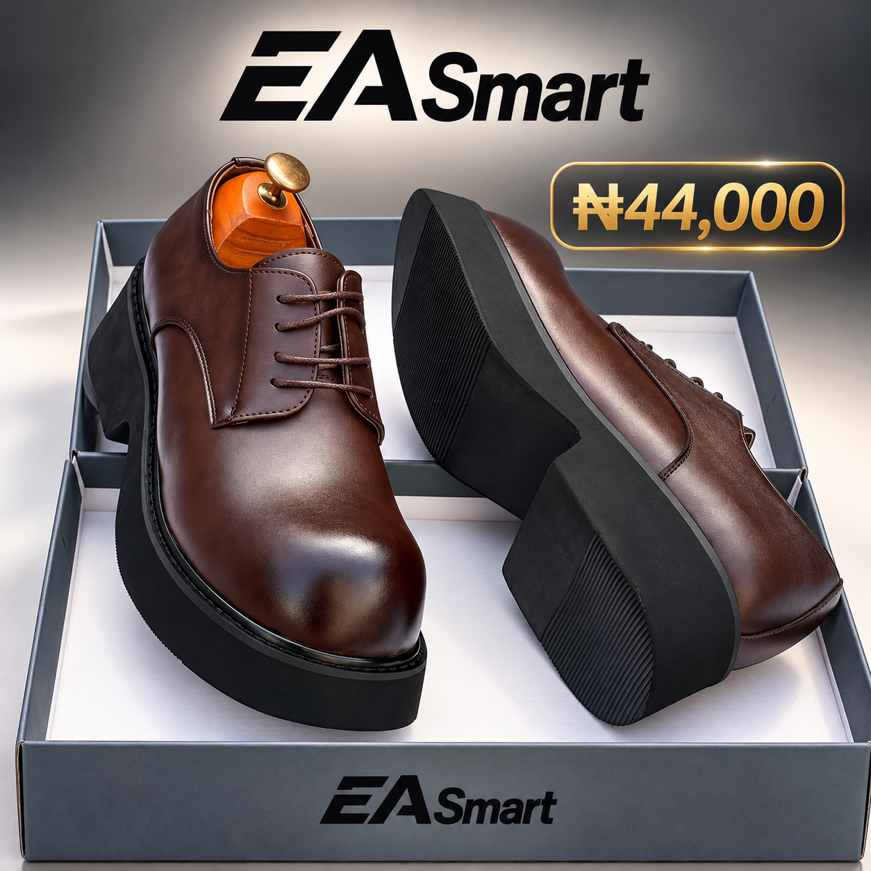 EA Smart brown chunky sole lace-up shoes, view 2, ₦44,000