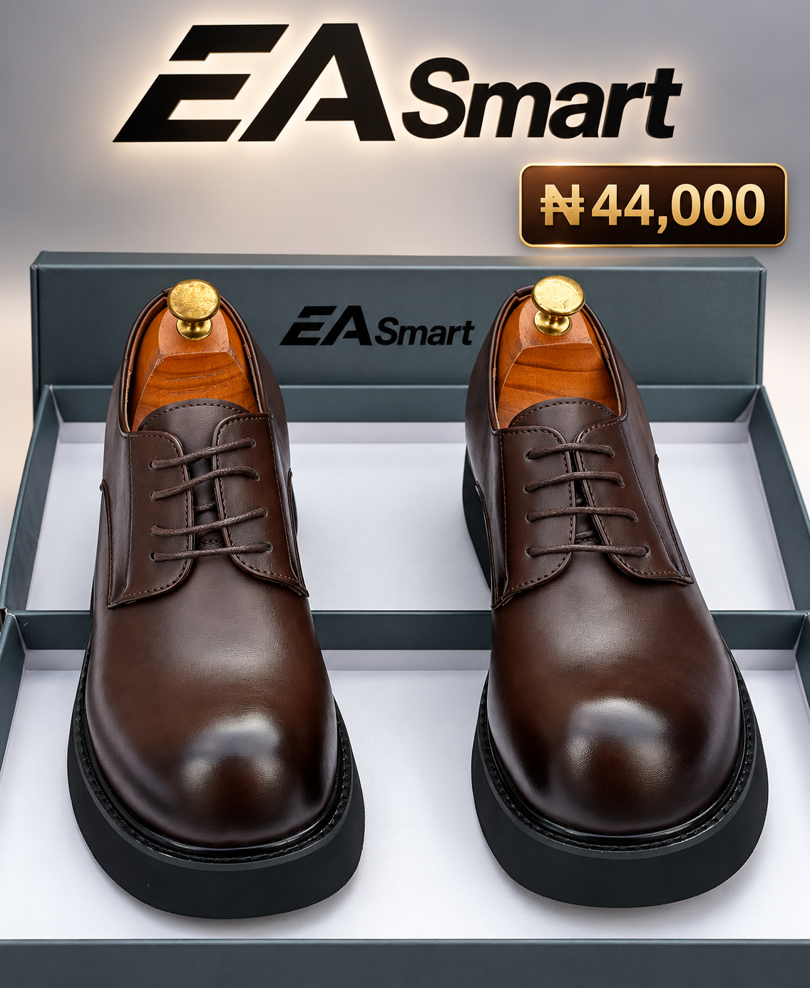 EA Smart brown chunky sole lace-up shoes, view 3, ₦44,000